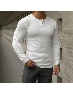 Men's Henley Collar Slim Fit Long Sleeve T-Shirt