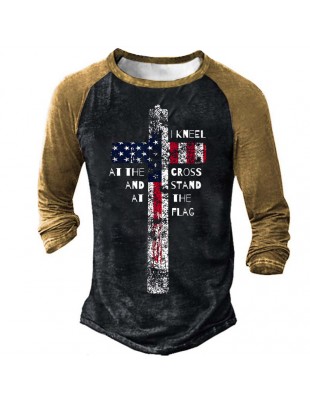 Men's Outdoor I Kneel At The Cross Stand Flag Long Sleeve T-Shirt