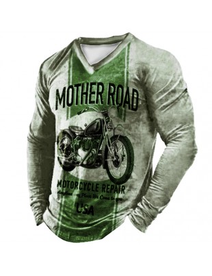 Men's Outdoor Retro Motorcycle Striped T-Shirt